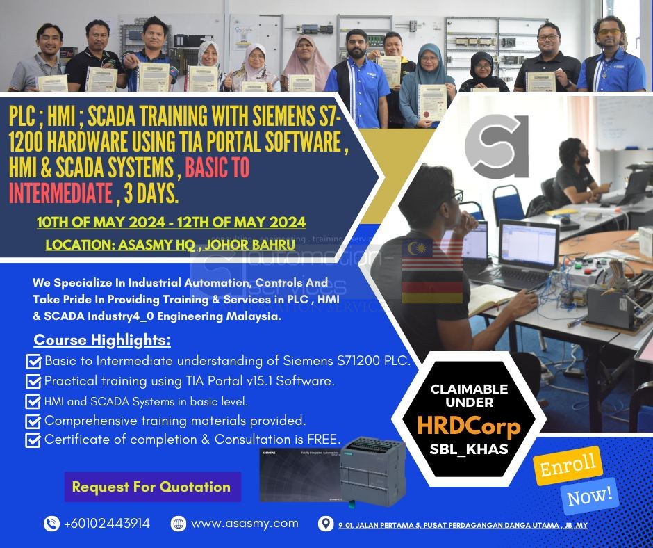 Exciting Announcement! Join us for a comprehensive training on PLC, HMI, and SCADA systems with Siemens S7-1200 hardware using TIA Portal software!.