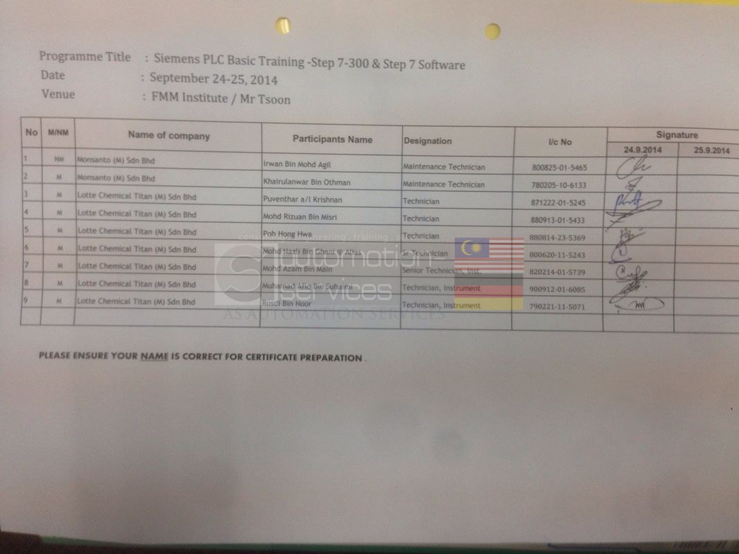Siemens PLC Basic Training Step 7-300 & Step 7 Software IN FMM INSTITUTE JOHOR BRANCH