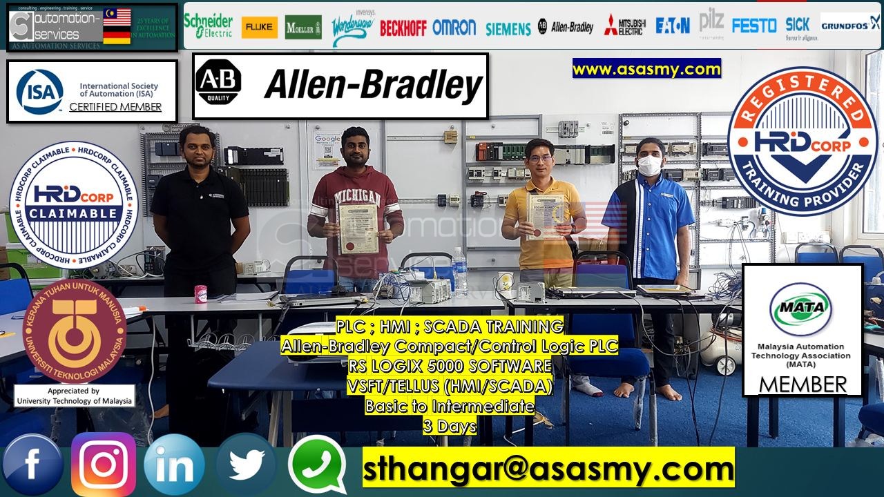 PLC , HMI , SCADA TRAINING in Allen Bradley RSLogix 5000 Software with Control/Compact Logix Hardware, Basic to Advance , In-House / ASASMY LAB / Company that provide water technologies and solutions.