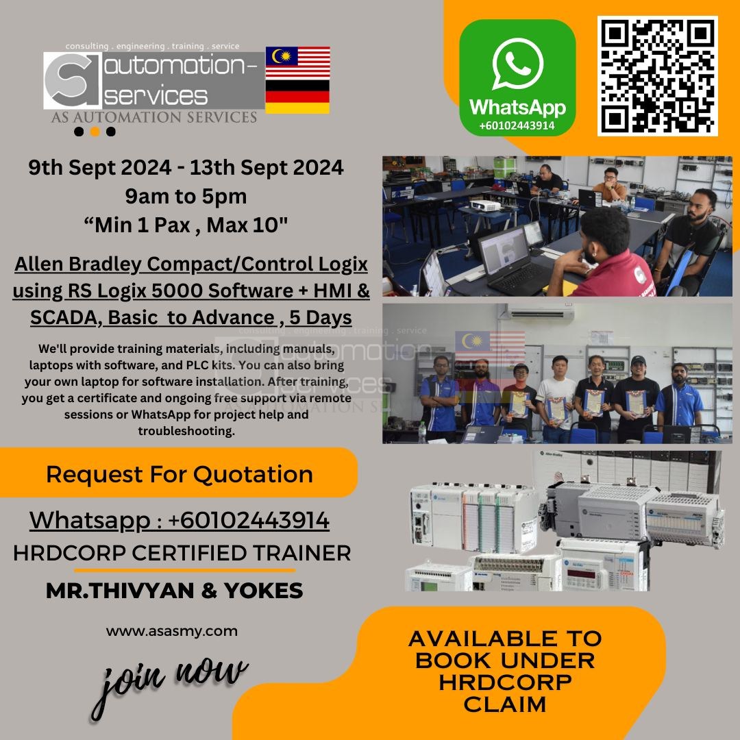 Elevate your automation skills with our comprehensive Allen Bradley RS Logix 5000 Software Training from September 9-13, 2024 at ASASMY HQ Lab, Johor Bahru, Malaysia! — training photo