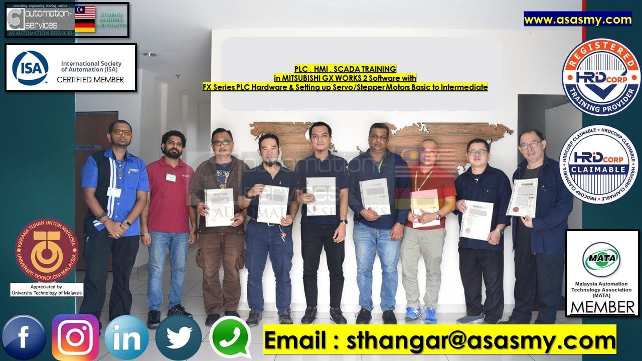 PLC , HMI , SCADA TRAINING in MITSUBISHI GX Works 2 Software with FX Series PLC Hardware 3 Days with Servo/Stepper Motor For a Company that Manufacture Rechargable Batteries, Johor , Malaysia.