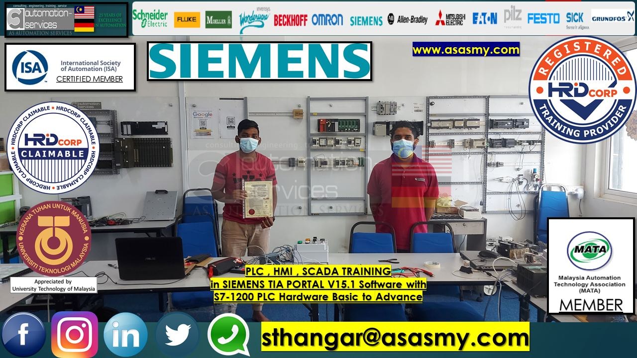 PLC , HMI , SCADA TRAINING in SIEMENS TIA PORTAL V15.1 Software with S7-1200 PLC Hardware Basic to Advance , In-House / ASASMY LAB for a company that manufactures COMPACT laminates, HIGH PRESSURE laminates & CONTINUOUS laminates for offices and home deco