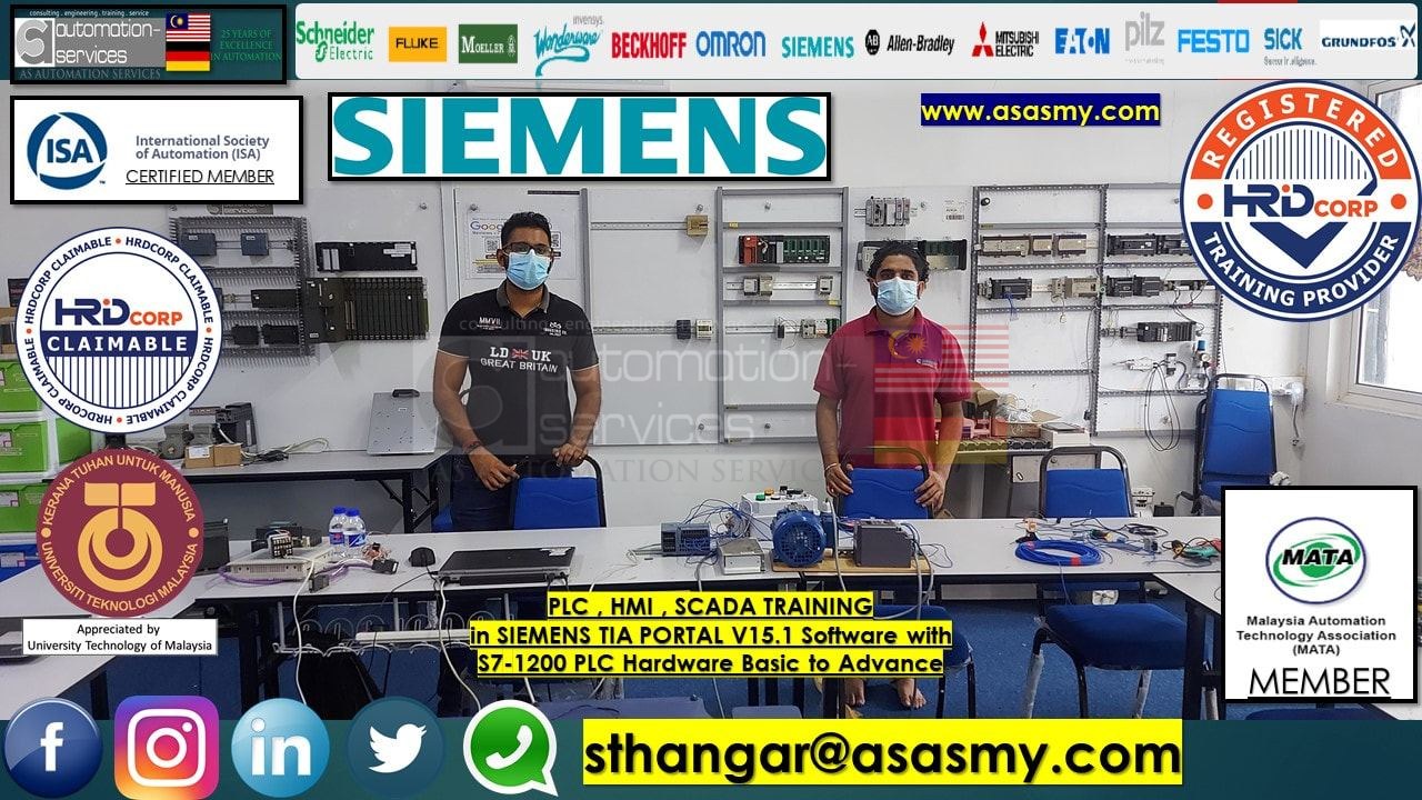 PLC , HMI , SCADA TRAINING in SIEMENS TIA PORTAL V15.1 Software with S7-1200 PLC Hardware Basic to Advance , In-House / ASASMY LAB for a company that manufactures Semiconductors , RAM , Memory Cards and other IT Consumers/Commercial Products.