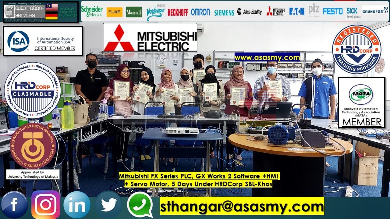 PLC , HMI , SCADA TRAINING in Mitsubishi FX Series PLC, GX Works 2 Software + HMI + Servo Motor, 5 Days Under HRDCorp SBL-Khas from a company that specializes in the design, manufacture, and services of industrial rotating equipment, namely Mechanical Se