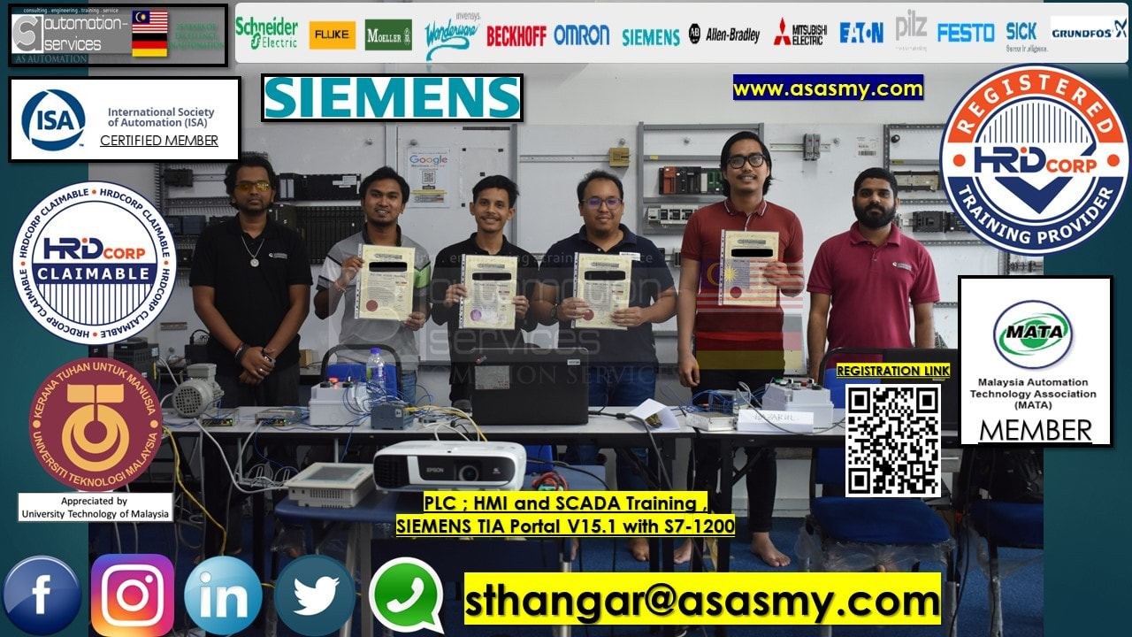 PLC , HMI , SCADA TRAINING in Siemens Tia Portal V15.1 Software with S71200 PLC Hardware and KTP400 HMI Basic to Advance, asasmy / Johor / Company Sponsor / 5 Days / Malaysia.