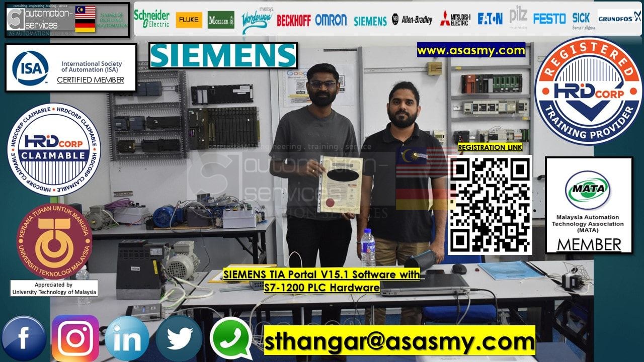 PLC , HMI , SCADA TRAINING in SIEMENS TIA Portal V15.1 Software with S7-1200 PLC Hardware and KTP400 HMI with Sinamic Drive Basic to Advance Basic to Advance, asasmy lab / Personal Sponsor / 5 Days. — training photo