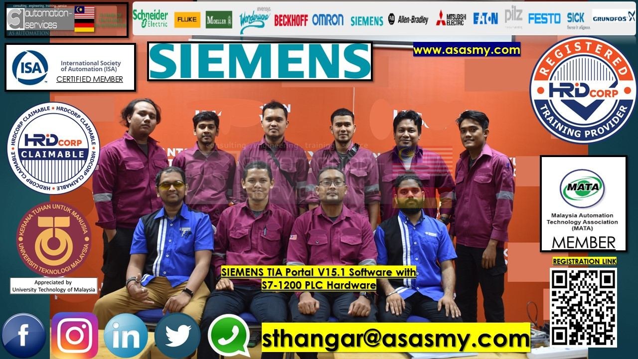 PLC , HMI , SCADA TRAINING in SIEMENS TIA Portal V15.1 Software with S7-1200 PLC Hardware and KTP400 HMI with Sinamic Drive Basic to Advance Basic to Advance , In-House / 8 Pax / 5 Days.