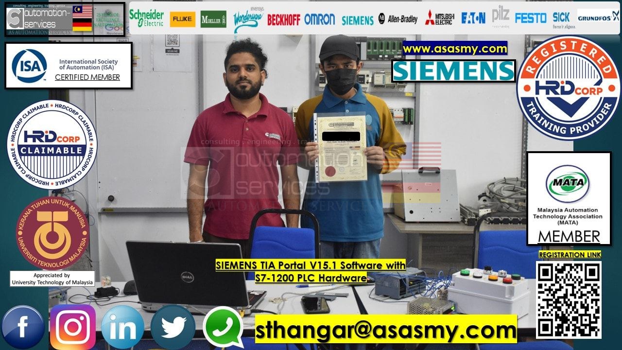 PLC , HMI , SCADA TRAINING in SIEMENS TIA Portal V15 Software with S7-1200 PLC Hardware and KTP400 HMI Basic to Advance Basic to Advance , Personal / ASASMY LAB / 5 Days.