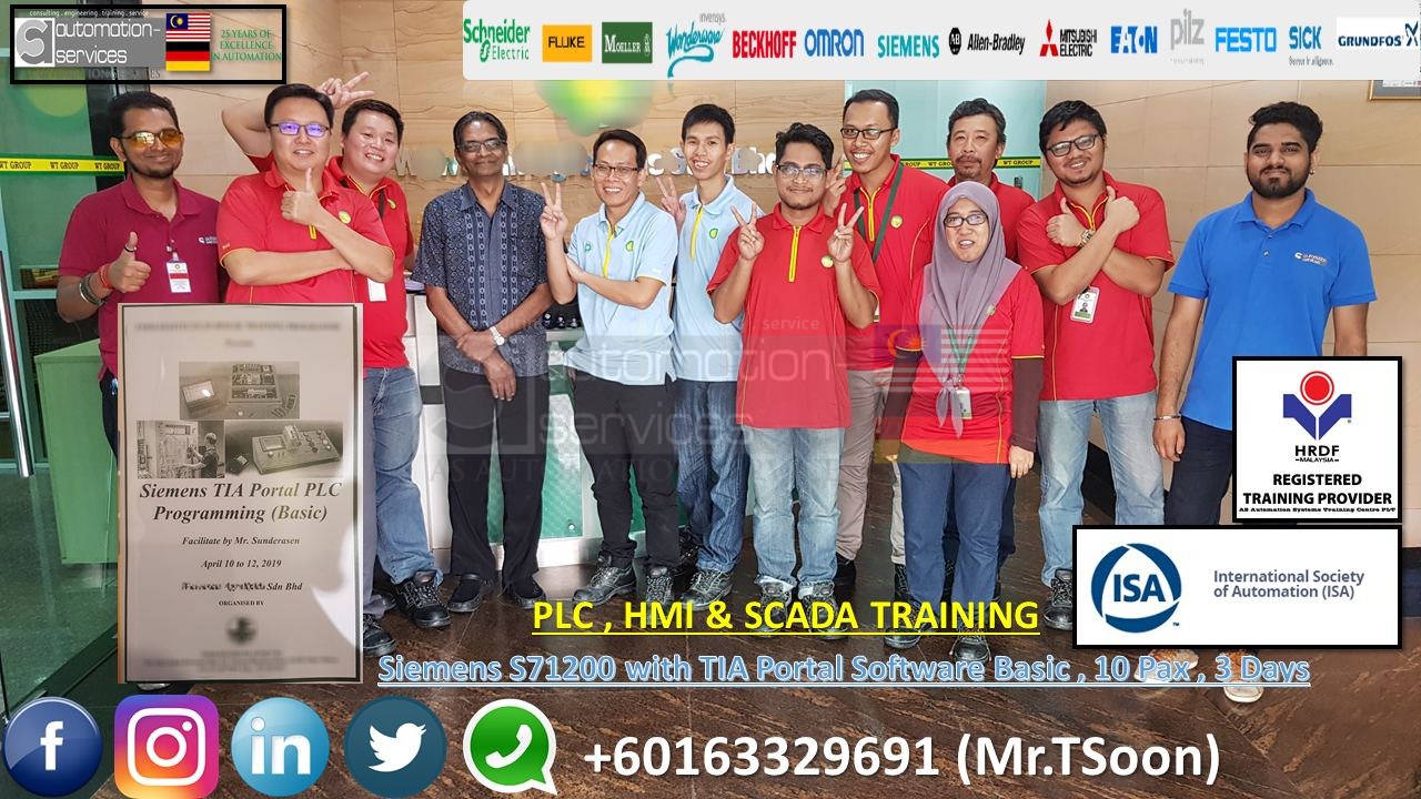 Siemens S7-1200 PLC Training with TIA Portal Software Basic for a Company that manufacture Animal-Feed Supplement under 3rd Party Training Provider / 10 Pax , 3 Days