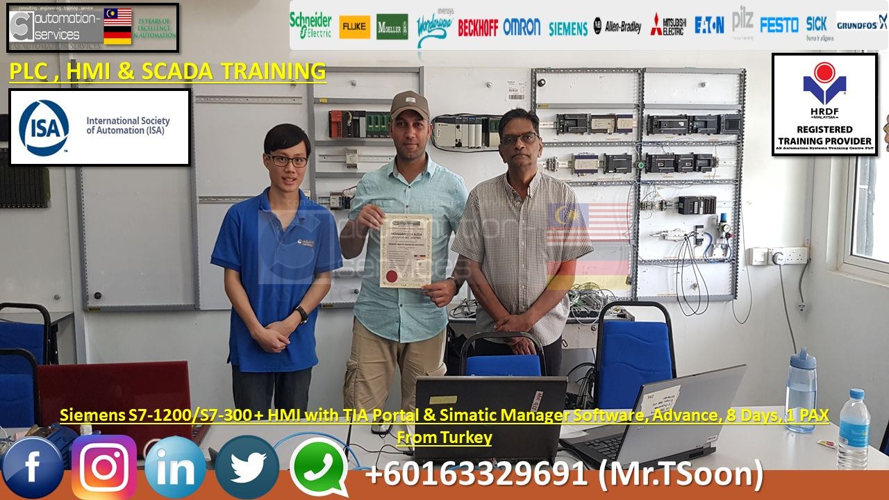 Siemens S7-1200/S7-300 + HMI with TIA Portal & SIMATIC Manager Software, Advance, 8 Days, 1 PAX, Participant from Turkey ( Under Personal Sponsor Special Request)