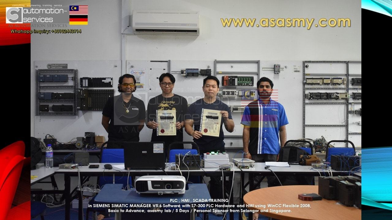 PLC , HMI , SCADA TRAINING in SIEMENS SIMATIC MANAGER V5.6 Software with S7-300 PLC Hardware and HMI using WinCC Flexible 2008, Basic to Advance, asasmy lab / 5 Days / Personal Sponsor from Selangor and Singapore.