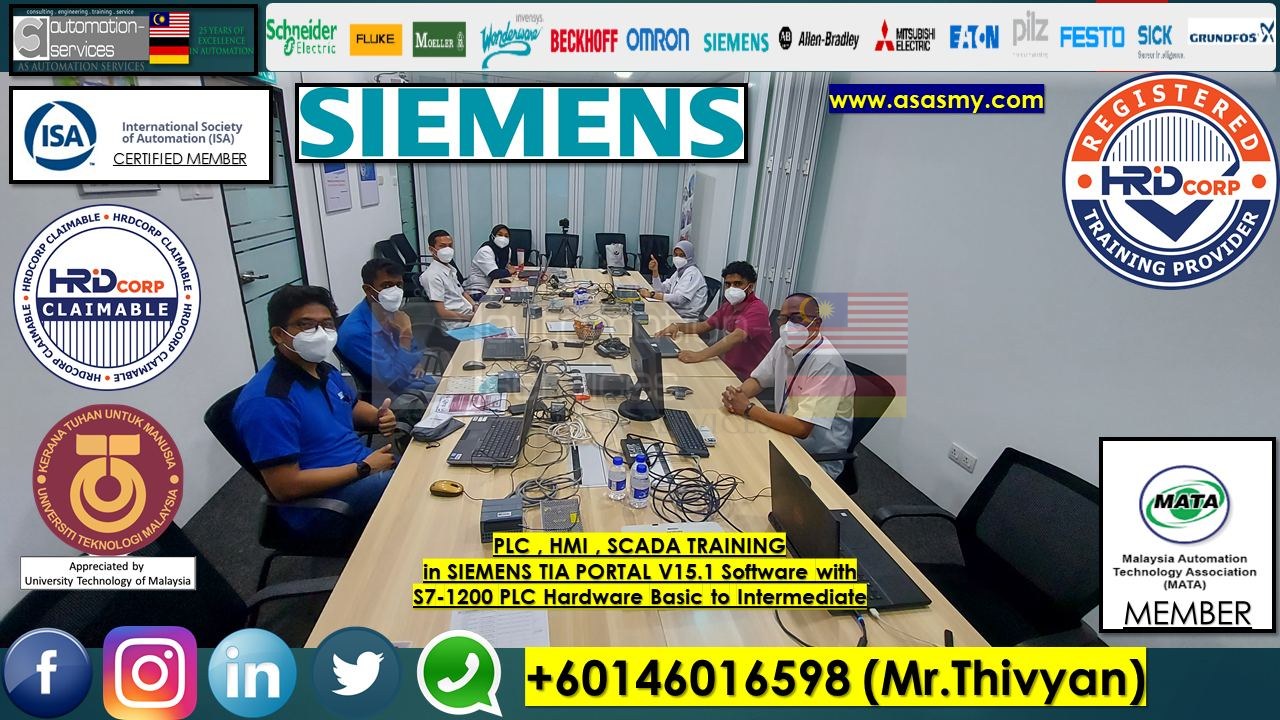 PLC , HMI , SCADA TRAINING in SIEMENS TIA PORTAL V15.1 Software with S7-1200 PLC Hardware Basic to Intermediate , On-Site , For a Company that develops, manufactures and markets electronic components and systems.