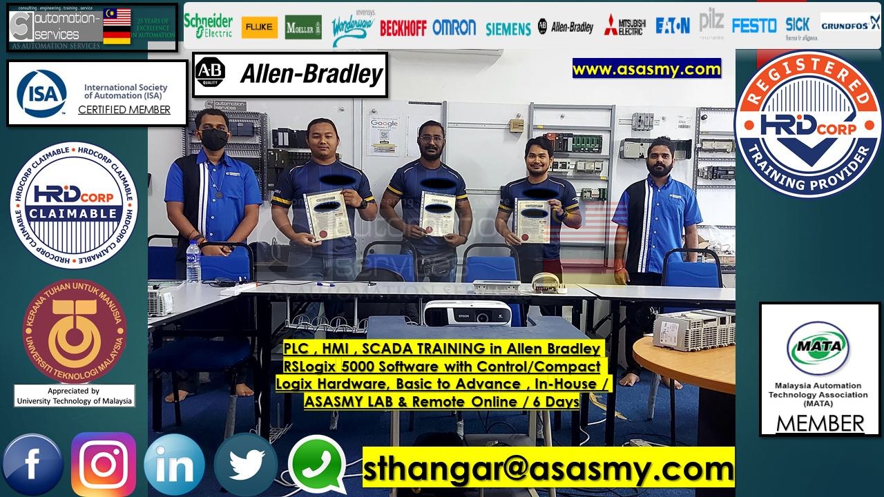 PLC , HMI , SCADA TRAINING in Allen Bradley RSLogix 5000 Software with Control/Compact Logix Hardware, Basic to Advance , In-House / ASASMY LAB / Onsite and Remote Online Training / Under SBL_Khas Scheme / Company that provide water technologies and solu