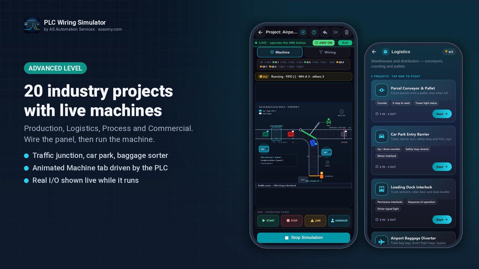 App screenshot 3 — industry projects with live Machine view