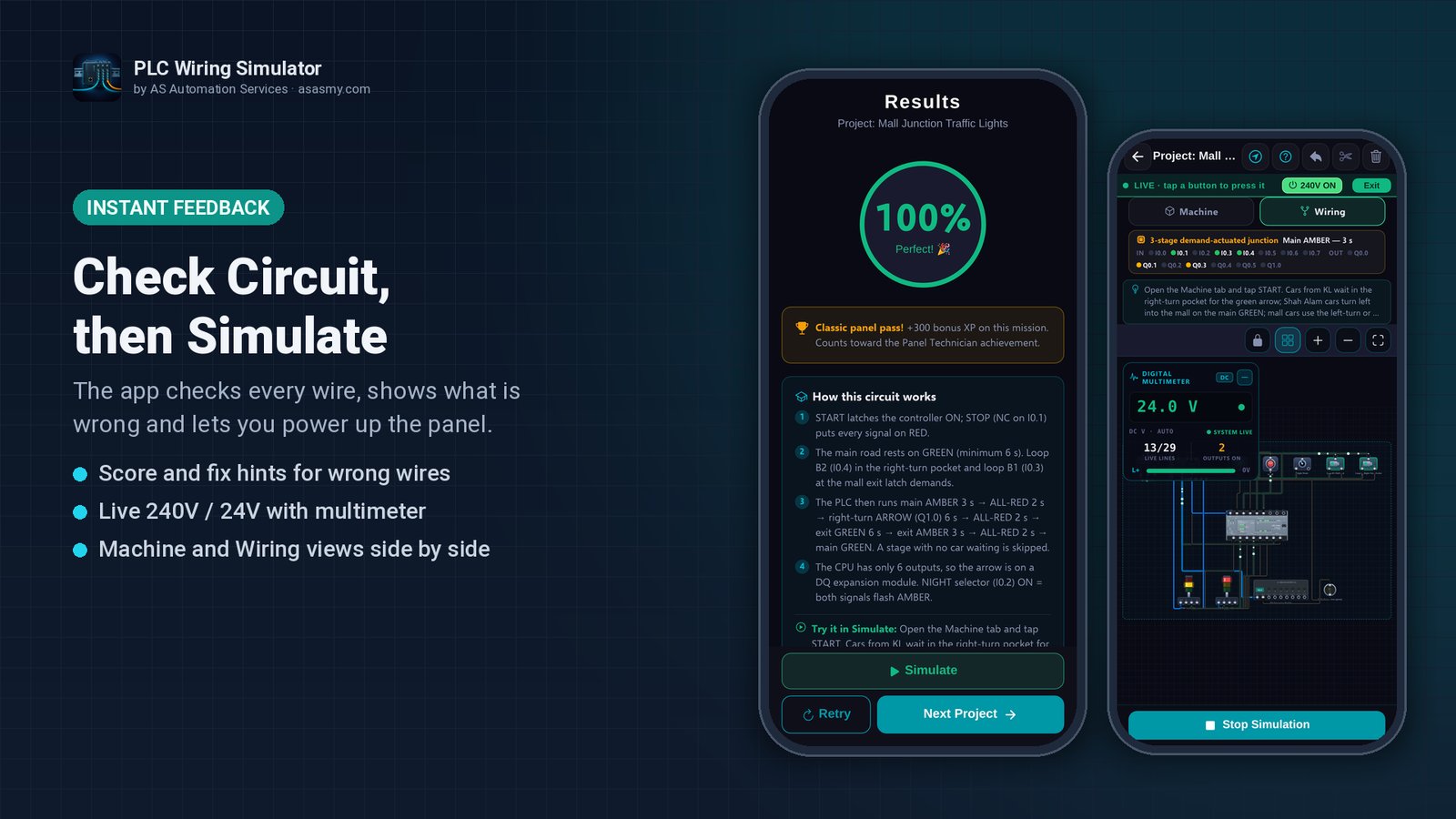 App screenshot 5 — Check Circuit and Simulate mode